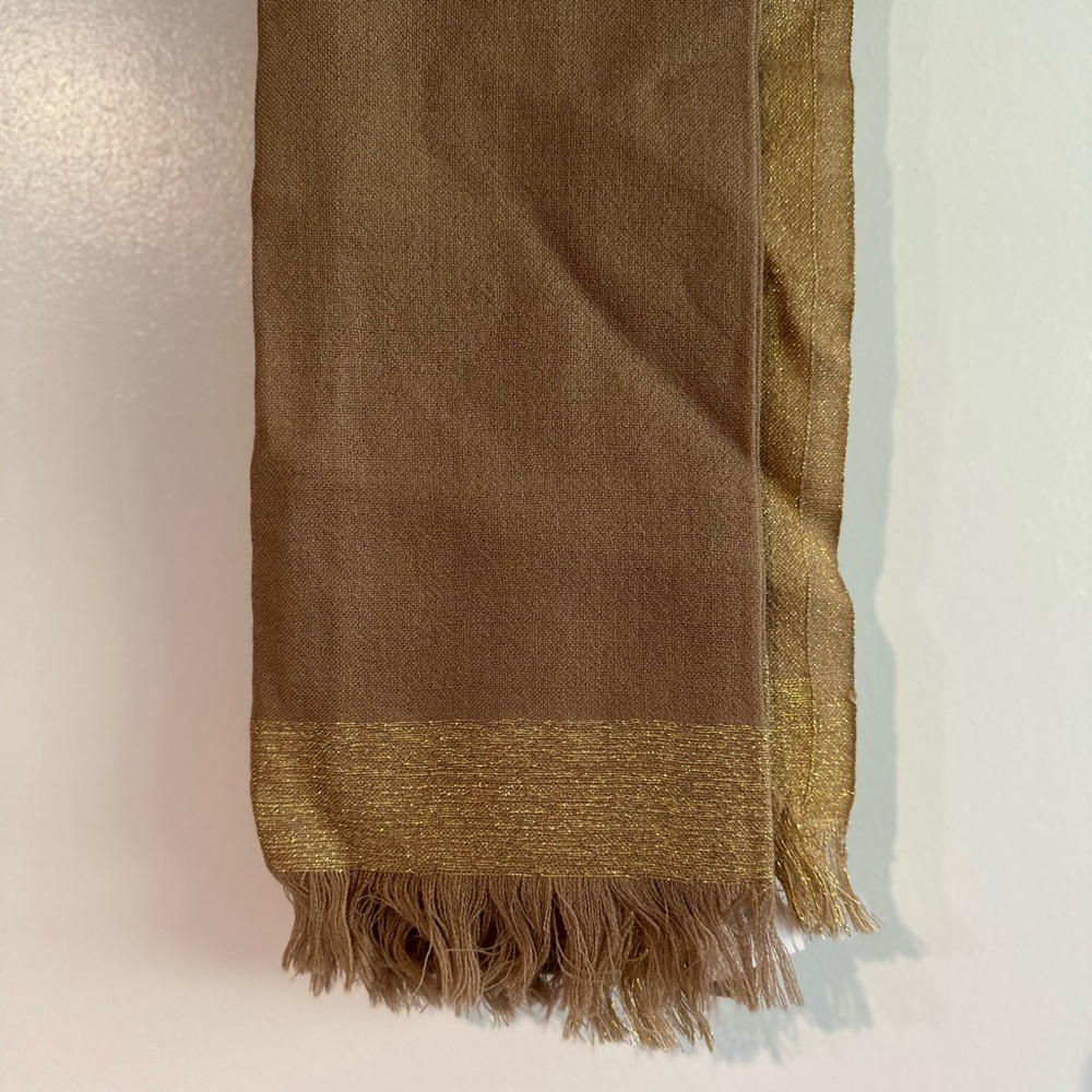 NWT Tan and Gold Scarf with Fringe